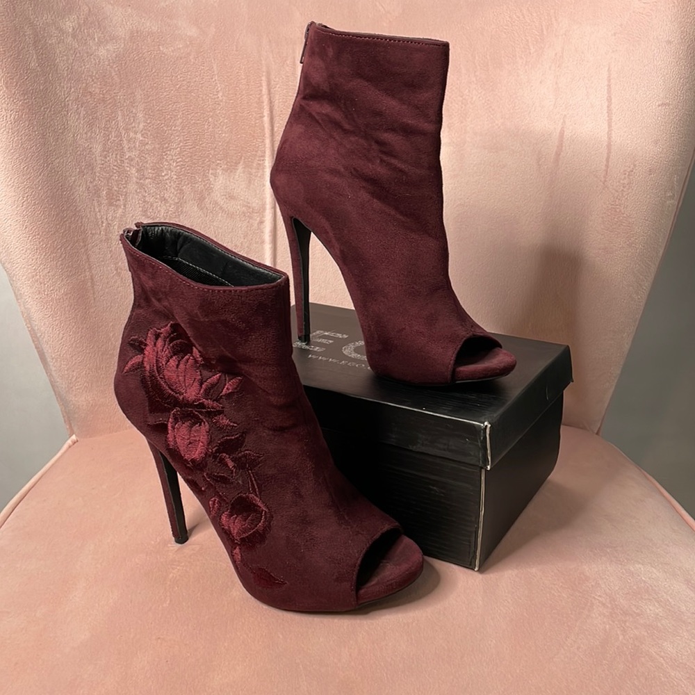 Burgundy Heeled Open Toe Booties